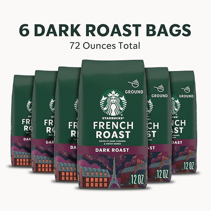 Starbucks Ground Coffee, Dark Roast Coffee, French Roast, 100% Arabica, 6 bags (12 oz each)