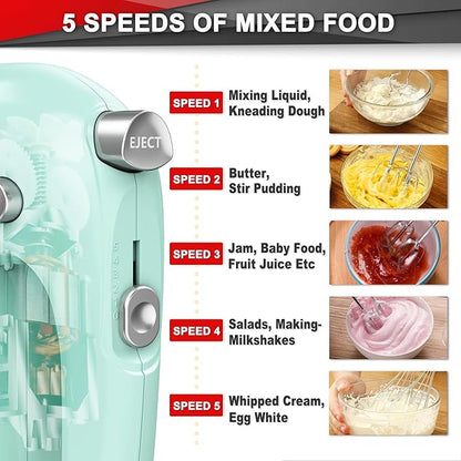 Lord Eagle Hand Mixer Electric 400W, 5 Speed handheld Mixer, 5 Stainless Steel Accessories for Baking Cake Egg Cream Food Beater, Turbo Boost/Self-Control Speed + Eject Button