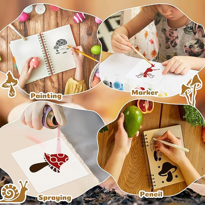 Fainne 100 Pcs Stencils for Painting on Wood Reusable Stencil Crafts Drawing Templates Holiday Wall Paper for DIY Scrapbook Home 2 x 2 Inch(Mushroom)