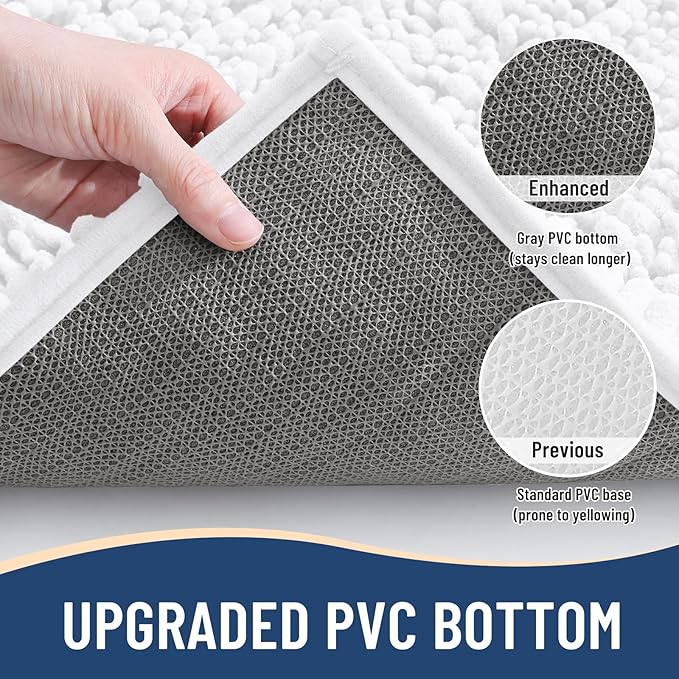 Arotive Luxury Chenille Bathroom Rug Mat, Extra Soft Thick Absorbent Shaggy Bath Rugs, Non-Slip Machine Wash Dry, Plush Bath Mats for Bathroom, Shower and Tub, 34x21, White