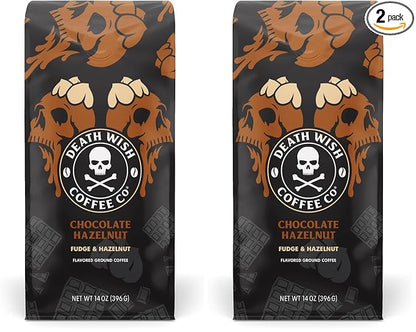 DEATH WISH COFFEE - Chocolate Hazelnut Ground Coffee, Fair Trade (14 oz) (Pack of 2)