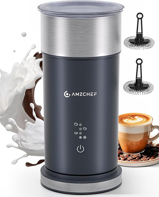 IPX6 Waterproof Electric Milk Frother and Steamer – 4-in-1 Coffee Frother for Hot & Cold Foam, Single-Button Control, Quick 80s Frothing, Milk Steamer for Lattes & Cappuccinos