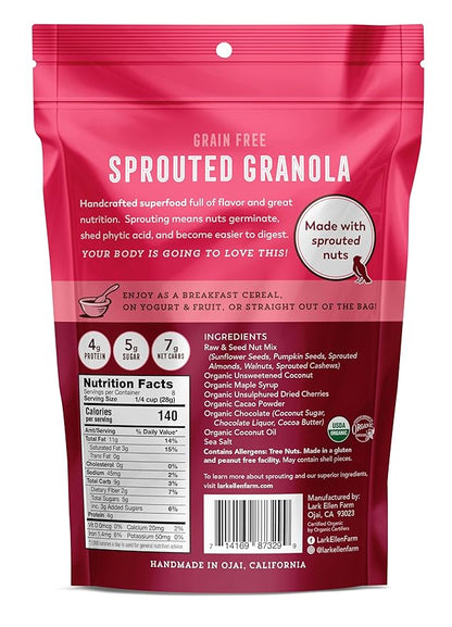 Lark Ellen Farm Cacao Cherry Grain-Free Granola Clusters, Organic Vegan Nut and Seed Mix, Gluten-Free Crunchy Bites for Snack, Breakfast, or Yogurt, 8 oz, 2 Pack