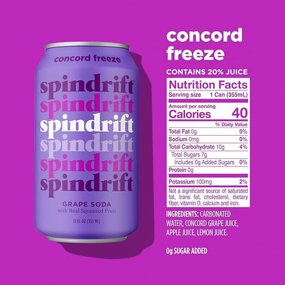 Spindrift "Concord Freeze" Grape Soda Made With Real Squeezed Fruit 12 Pack Case
