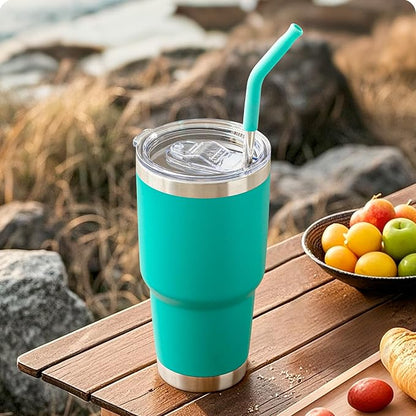 Stainless Steel Straws for 30 oz YETI Tumbler, 4 Pcs Metal Straws Reusable with Silicone Tip for 30 oz 35 oz YETI Cup(Color 1)