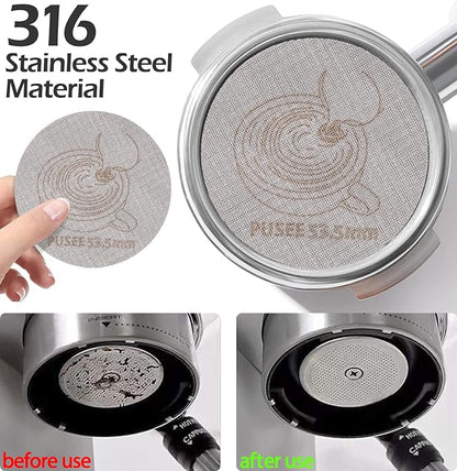 58mm Espresso Dosing Funnel & 58.5mm Puck Screen,PUSEE Coffee Dosing Ring Aluminum Metal,Reusable 1.7mm Thickness 150μm Espresso Puck Screen 316 Stainless Steel Fits 58mm Portafilter