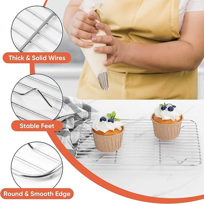 2 Pack Small Baking Cooling Racks, Homikit 9.7 * 7.5 Inch Stainless Steel Wire Rack for Cooking Roasting Grilling, Fit for Toaster Oven Pan, Non-toxic & Heavy-Duty