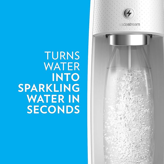 SodaStream One Touch Electric Sparkling Water Maker Bundle (White) with CO2, BPA free Bottles, and 0 Calorie Fruit Drops Flavors