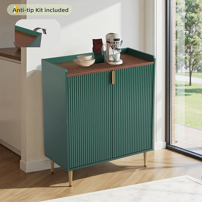 Wine Bar Cabinet Sideboard Buffet Cabinet with Wine Rack & Coffee Bar Station - Adjustable Shelves, Glass Holder and Storage Drawers for Kitchen, Dining Room, Living Room Green