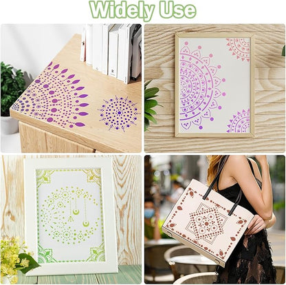 A4 Mandala 4 Pack 11x8'' Mandala Stencils for Painting on Wood, Floor, Wall, Tile Fabric, Reusable Furniture Stencils Painting Template