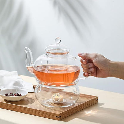 CnGlass Universal Glass Teapot Warmer,Handcrafted with Heat Proof & Lead-Free Glass Tealight Warmer 5.3 in/13.5cm diameter (Candle not Included)