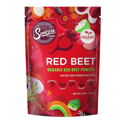 Suncore Foods Organic Red Beet Powder, Red Food Coloring Powder, Gluten-Free, Non-GMO, 5oz (1 Pack)