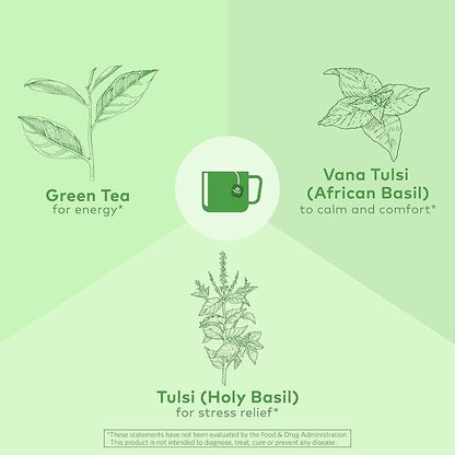 Organic India Tulsi Green Tea Bags - Holy Basil Tea, African Basil, Stress Relieving, Immune Support, USDA Certified Organic, Premium Darjeeling Green Tea, Caffeinated - 18 Infusion Bags, 6 Pack