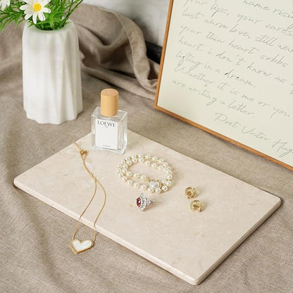 Koville Natural Travertine Marble Cutting Board for Kitchen Counter, 12" x 8" Real Stone Slab Marble Cheese Board for Home Decor, Stone Pastry Boards Bathroom Perfume Tray Candle Plate