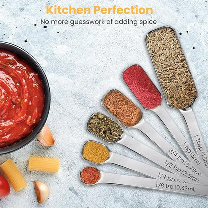 18PCS Measuring Cups and Spoons Set, Includes 7 Stainless Steel Nesting Cups, 6 Rectangular & 5 Mini Measuring Spoons Fits Narrow Jars, Kitchen Gadgets for Cooking & Baking