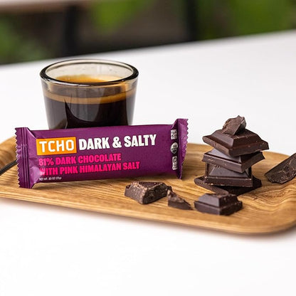 TCHO Dark & Salty Chocolate Bars - Organic 81% Dark Chocolate with Pink Himalayan Salt - Individually Wrapped 100% Plant-Based Pure Cacao Bars for Guilt-Free Indulgence (18-Pack)