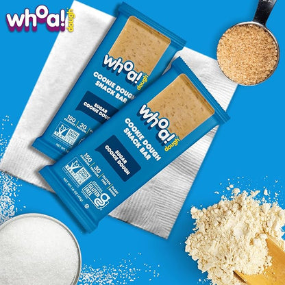 Whoa Dough Edible Cookie Dough Bars- Certified Non-GMO, Kosher and Gluten Free Bars - Healthy Snack Foods - Plant Based Snacks Made With Real Ingredients - Sugar Cookie Dough - 4 Pack