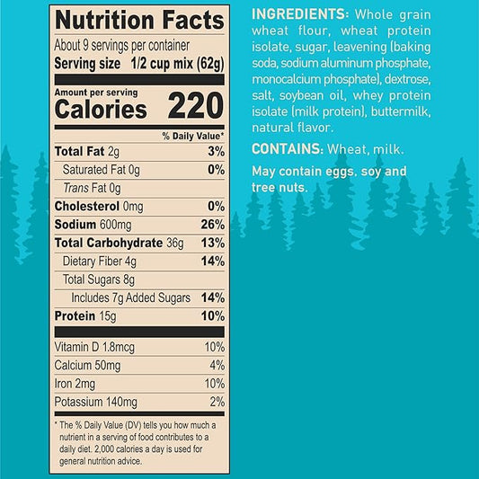 Krusteaz Protein Pancake Mix, Buttermilk Pancake Mix, 100% Whole Grain Flour & 15g of Protein Per Serving, Also Makes Waffles, Just Add Water (1.25 Pound (Pack of 2))