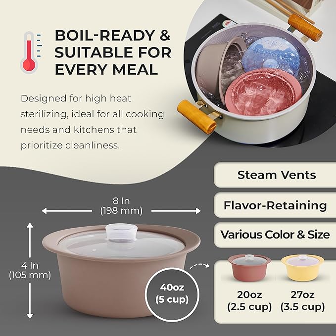 40oz Platinum Silicone Microwave Steamer Pot with Handle & Lid - Korea 100% Food-Grade Steamer Bowl, Heat-Resistant Cooker with Steam Holes, Easy Clean, Dishwasher Safe, Taupe Brown