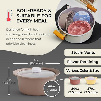 40oz Platinum Silicone Microwave Steamer Pot with Handle & Lid - Korea 100% Food-Grade Steamer Bowl, Heat-Resistant Cooker with Steam Holes, Easy Clean, Dishwasher Safe, Taupe Brown