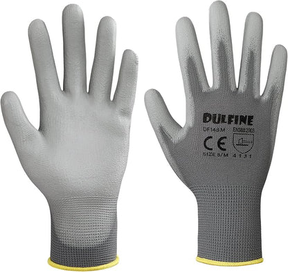 Safety Work Gloves for Men PU Coated 60 Pairs Bulk Pack,Grey Seamless Knit Glove with thin Polyurethane Coated Smooth Grip on Palm & Fingers, for Men and Women, Ideal for General Duty Work (XX-Large)