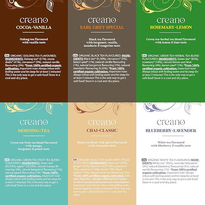 Creano Organic Tea Gift Set – 48 Organic Tea Bags in 6 Dreamy Varieties – 96 g*