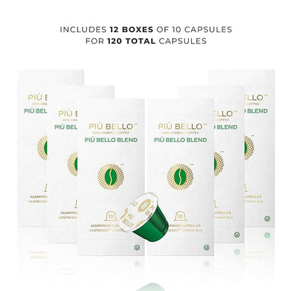 Piu Bello Blend Espresso Coffee Pods for Nespresso Original Machines – Compatible Capsules Pack – Rich & Balanced Taste – Strong Italian Espresso Flavor – Kosher Certified (120 Count, Single Flavor)