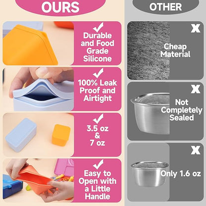 Silicone Dips Containers Compatible with OmieBox, 4 Pack Salad Dressing Container To Go for Most Bento Lunch Box, Small Snack Condiment Container with Lids for kids