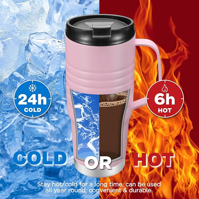 HAUSHOF 24 oz Travel Mug with Handle, Stainless Steel Vacuum Insulated Coffee Double Wall Travel Mugs with Leakproof Lid, BPA Free