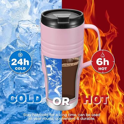 HAUSHOF 24 oz Travel Mug with Handle, Stainless Steel Vacuum Insulated Coffee Double Wall Travel Mugs with Leakproof Lid, BPA Free