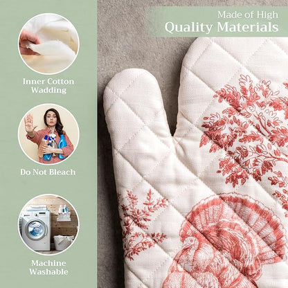 Maison d' Hermine Oven Gloves 100% Cotton Oven Mitt 7" x 13" with Loop Heat Resistant, BBQ, Cooking Gloves, Baking, Grilling, Kitchen, Handling Hot Pans (Pack of 1, Holy Jouy - Red)