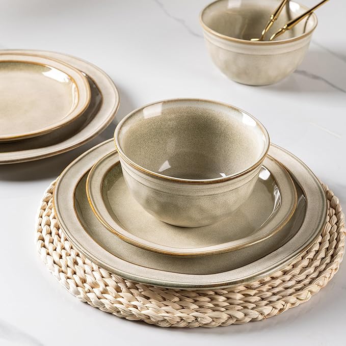 AmorArc Ceramic Dinnerware Sets,Stoneware Handmade Reactive Glaze Plates and Bowls Sets,Chip and Crack Resistant | Dishwasher & Microwave Safe,Dishes Set Service for 6 (18 pc)