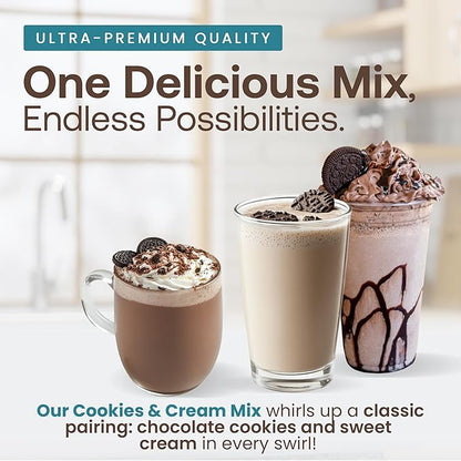 Dr. Smoothie Café Essentials Cookies & Cream – No Artificial Colors, Flavors, or Sweeteners – Shelf Stable – Caffeine-Free – Great for Hot, Iced, & Frozen Frappes (3.5 lb Bag, 23 Servings)