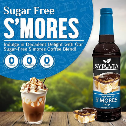 Syruvia Sugar Free Coffee Syrup, S'mores Flavored Syrup for Drinks, Lattes, and Desserts – 25.4 fl oz, With Pump