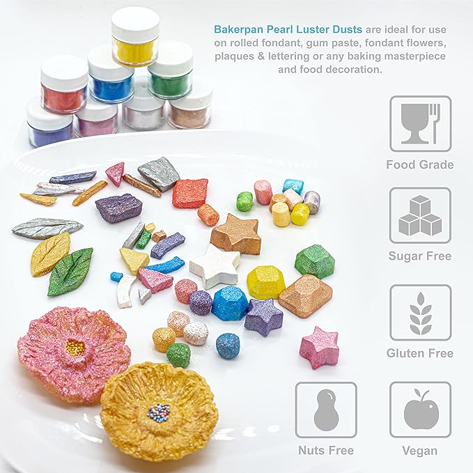 Bakerpan Pearl Luster Dust Edible, Silver Edible Glitter for Cocktails, 4 Grams Edible Glitter for Cake Decorating, Cookies, Chocolates and Candies, Drinks (Made in USA)