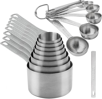 Measuring Cups and Spoons Set 20 for Dry & Liquid, Metric & US 18/8 Stainless Steel Measure Cups and Spoons Set with Leveler for Baking & Kitchen