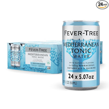 Fever-Tree Mediterranean Tonic Water - Premium Quality Mixer - Refreshing Beverage for Cocktails & Mocktails. Naturally Sourced Ingredients, No Artificial Sweeteners or Colors - 5.1 Fl Oz Cans - Pack of 24
