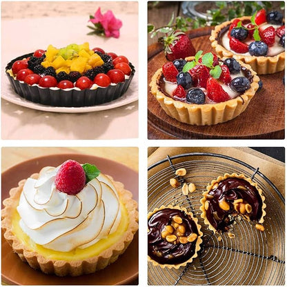 Beasea 4 Inch Mini Quiche Pan Set of 6, Non-Stick Tart Pan with Removable Bottom Round Mini Pie Pans for Oven Baking, Quiche Cheese Cakes