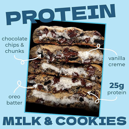 My Cookie Dealer Protein Cookies, Milk & Cookies (12-Pack, 3.8oz Each) - 25g of Protein per Cookie - Individually Wrapped Workout Snacks for On-The-Go Travel
