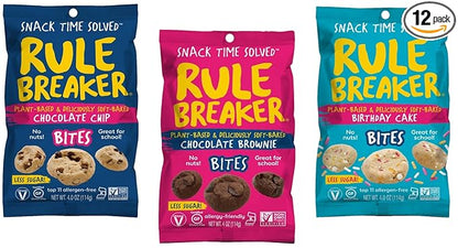 Rule Breaker Vegan & Gluten Free Cookies | Variety Pack Brownie Bites | Plant-Based, Dairy, Nut, Soy, Allergen Free, Kosher | Soft-Baked School Snacks Cookies for Kids and Adults (Pack of 12)
