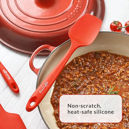 Elihome Skinny Silicone Spoonula - Non-Stick Heat Resistant Silicone Scraper Spatula for Mixing, Serving, Scraping, Stirring, and More - 11 Inch, Red