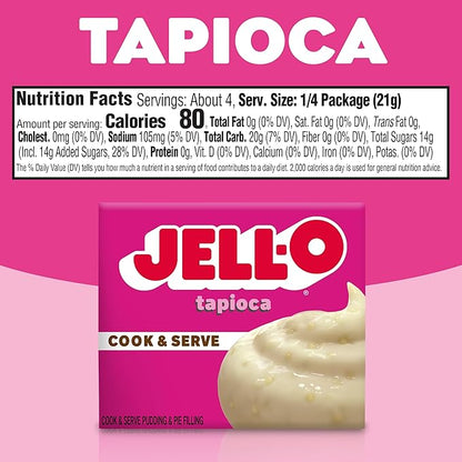 Jell-O Cook & Serve Tapioca Fat Free Pudding & Pie Filling Mix (24 ct Pack, 3 oz Boxes)