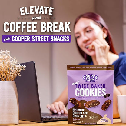 COOPER STREET Twice Baked Brownie Chocolate Biscotti Cookies - Crispy Mini Biscotti Cookies Ideal with Coffee - Traditional Low Calorie Italian Snacks - Kosher, Dairy, Peanut & Soy Free (6 Pack)