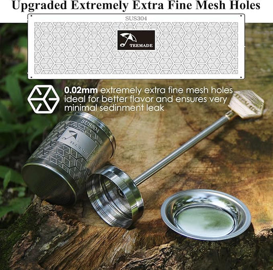 Tea Filter-Upgraded Extremely Extra Fine Mesh Filter 304 Stainless Steel Premium Reusable Loose Leaf Tea Strainer Infuser with Drip Tray (Small)