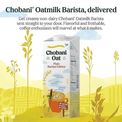 Chobani Oat Milk, Plain Oat Barista Edition, Shelf Stable Non Dairy Milk, Creamer, Vegan Friendly, Gluten-Free, 32 FL OZ (Pack-6)