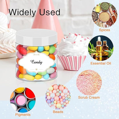 Plastic Jars 6 OZ, 48 Pcs Plastic Jars with Lids Round Wide Mouth Slime Containers with White Lids Empty Small Storage Jar for Travel, Home Kitchen Food, Arts Crafts