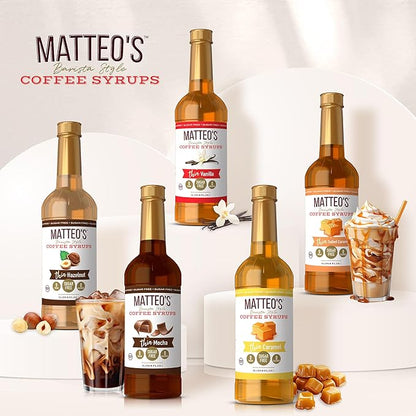 Matteo's Hazelnut Chai Syrup for Coffee, Lattes, Cappuccinos & Desserts – Sugar-Free Sweetener for Beverages, Keto Friendly, Zero Calories, Indulgent Flavor, Non-Alcoholic, 33.8oz (1pk)