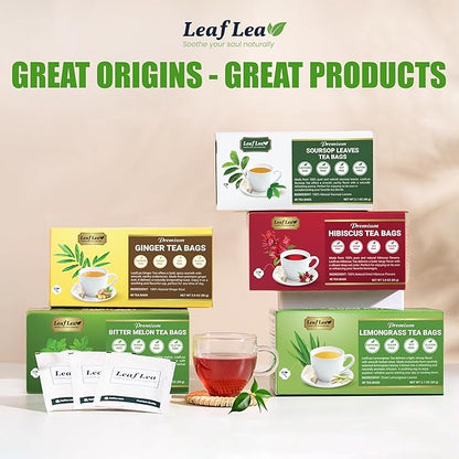 LeafLea Lemongrass Tea Bags, 40 Count, 100% Natural Lemongrass Leaves, Te Limon Grass, Te de Limoncillo Herbal Tea with Smooth Light Aroma, Sugar-Free, Caffeine-Free, Non-GMO, Vegan Friendly