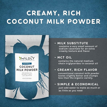 Wildly Conventional Coconut Milk Powder 16 Oz, 1 lb Bag - Naturally Sweet Creamer, Extra Creamy - Perfect in Smoothies, Coffee, Baking, & Cooking
