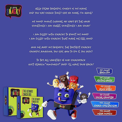 I AM Snacky - Thanksgiving Snack Box Variety Pack Care Package + Greeting Card - SNACKY'S PARTY PACK (100 Count) Birthday Sweet Treats Gift Basket, Candies Chips, Office Food Assortments